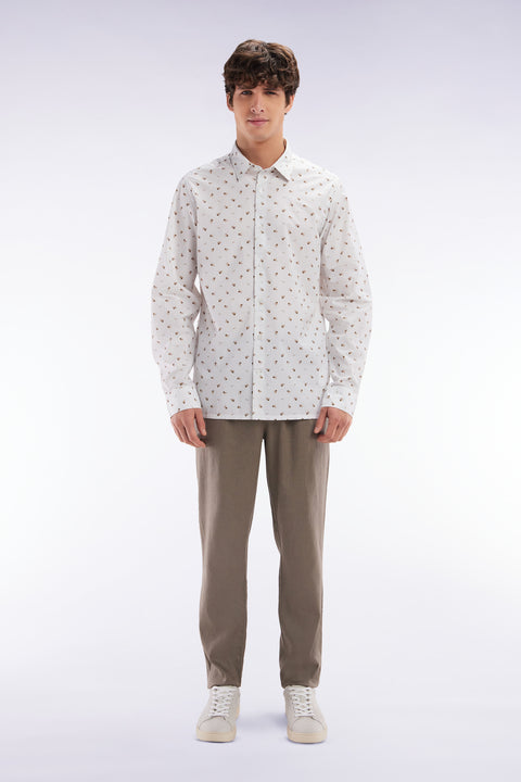 Flowing elastic trousers in brown stretch linen - cotton blend - Image 1