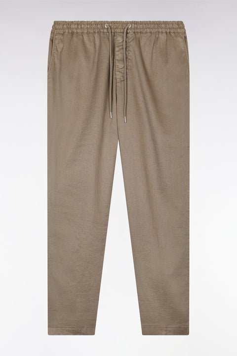 Flowing elastic trousers in brown stretch linen - cotton blend - Image 2