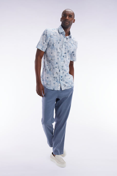 Flowing elastic trousers in grey stretch linen - cotton blend - Image 3