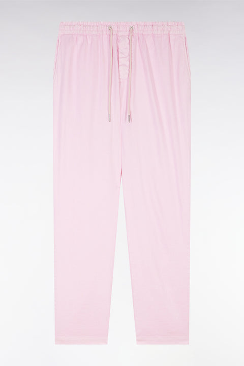 Flowing elastic trousers in pink stretch linen - cotton blend - Image 2