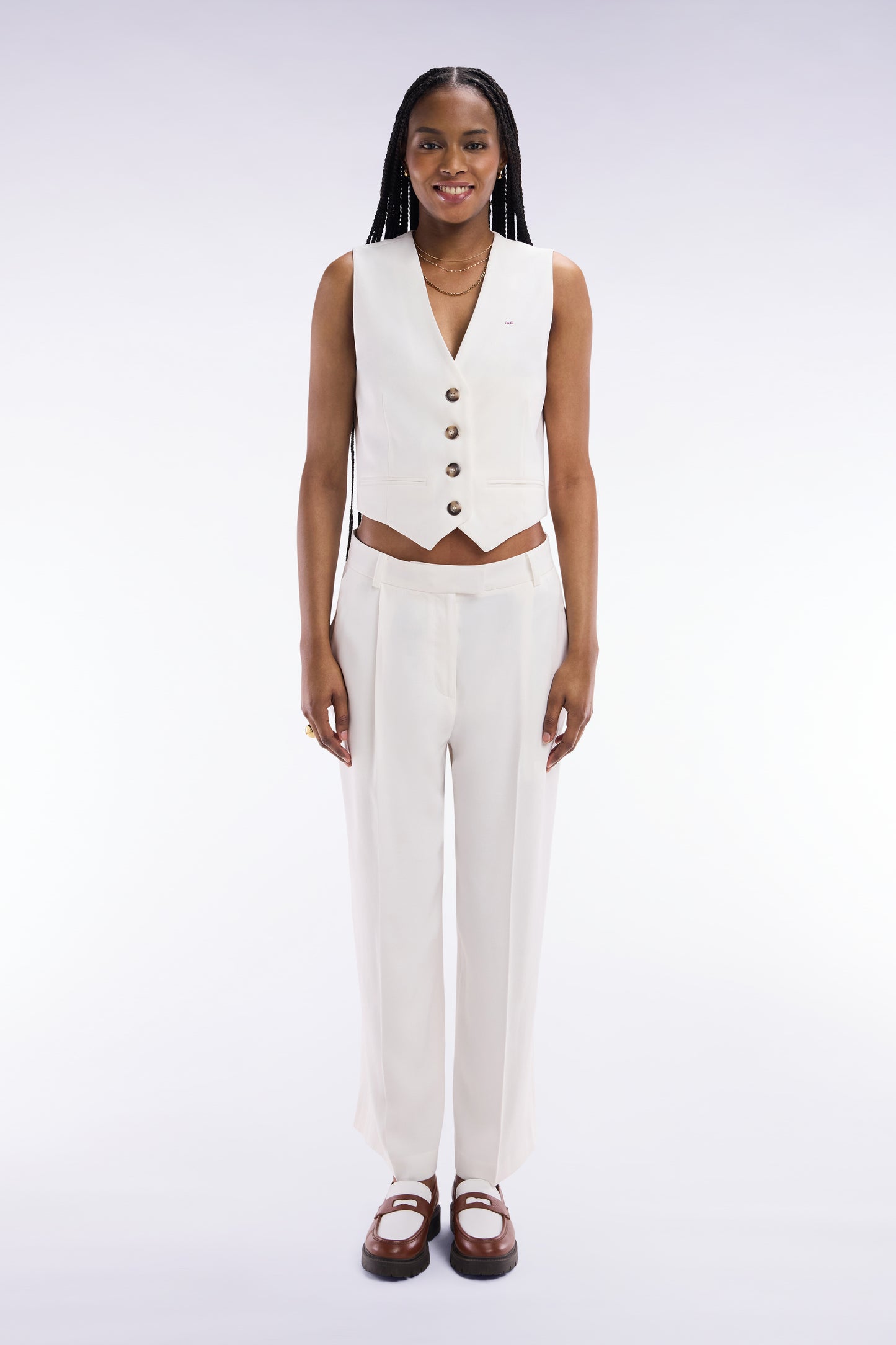 Ecru flowing wide-leg trousers