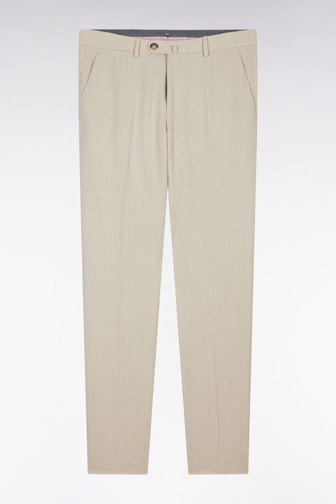 Elasticated trousers in beige stretch wool and cotton blend - Image 1