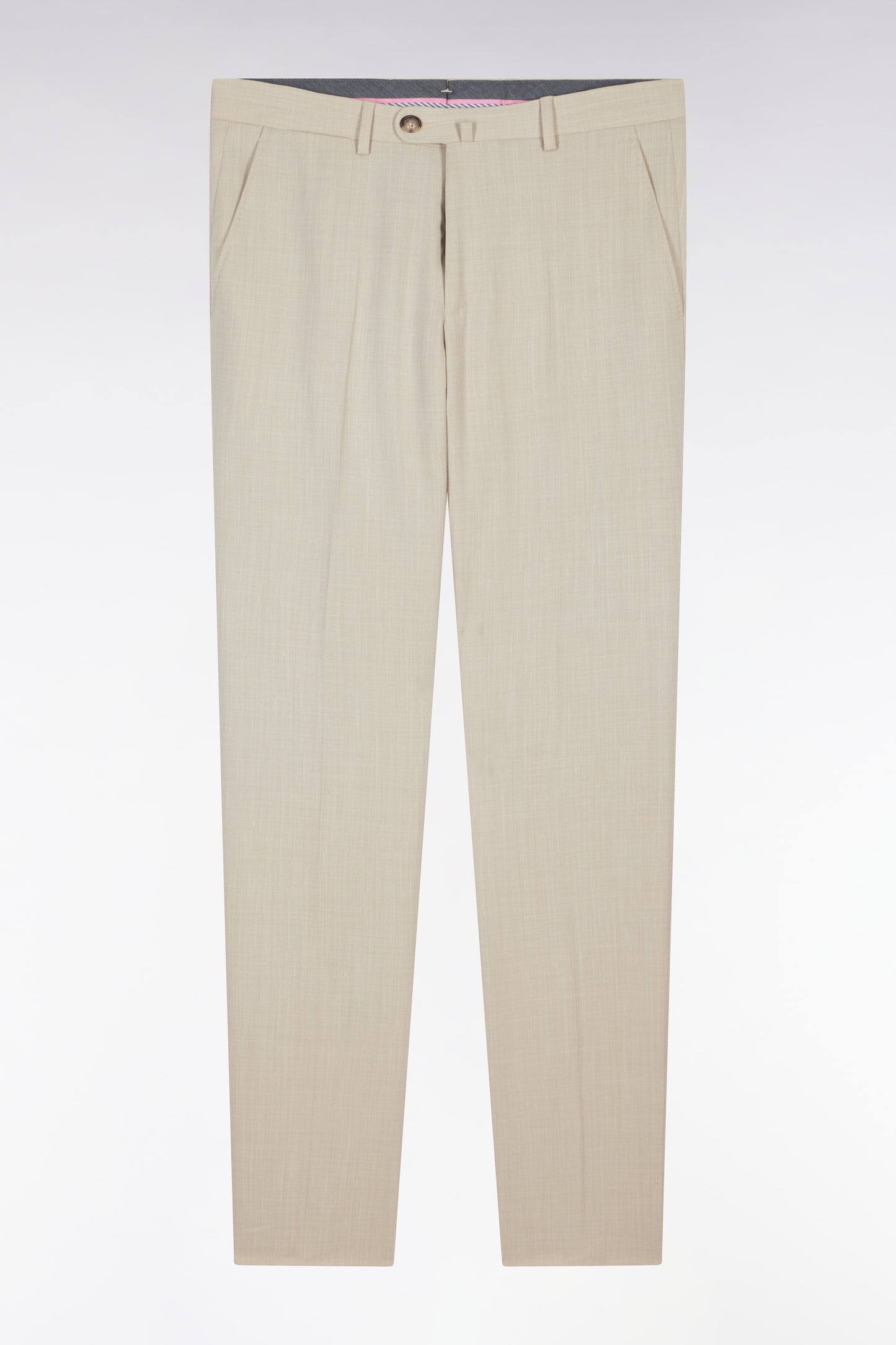 Pantalon à taille élastiquée en laine et coton stretch mélangés beige