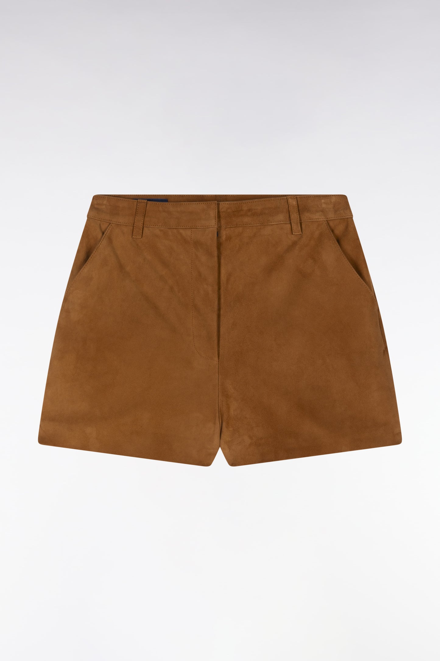 Straight-cut brown suede leather shorts