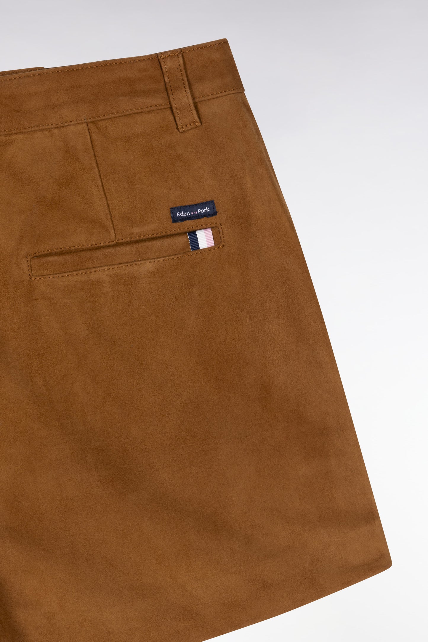 Straight-cut brown suede leather shorts