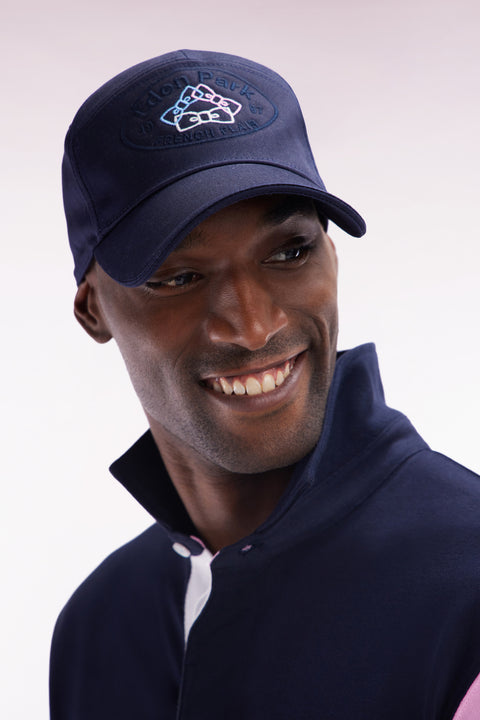 Navy cotton twill cap with bow tie embroidery - Image 1