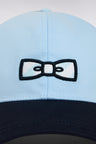Sky blue cotton jersey cap with striped bow tie logo