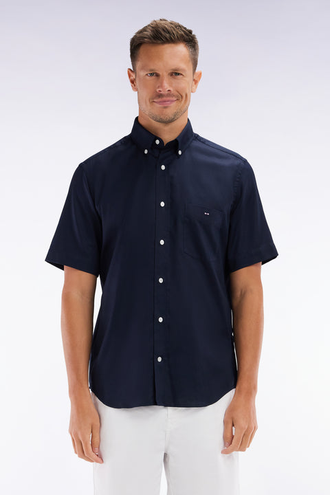Straight navy cotton short-sleeved shirt - Image 1