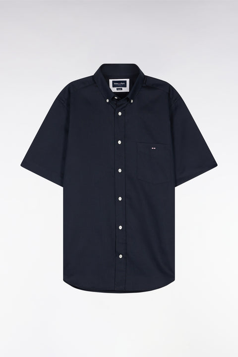 Straight navy cotton short-sleeved shirt - Image 2