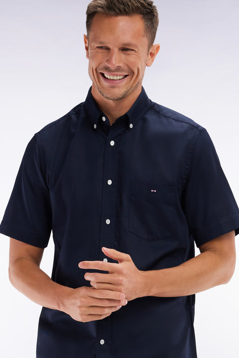 Straight navy cotton short-sleeved shirt - Image 3