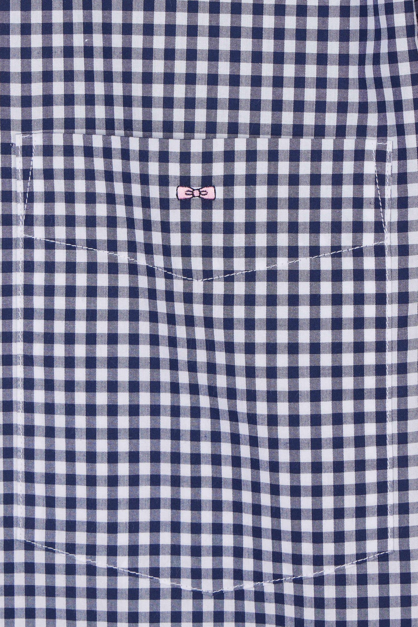 Straight short-sleeved shirt in dark blue gingham cotton