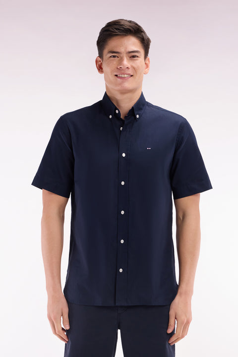 Straight short-sleeved shirt in navy cotton with Eden Park embroidery - Image 1