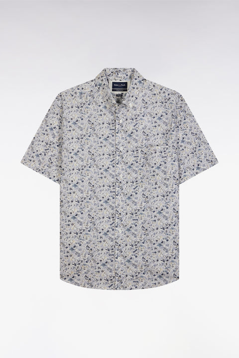 Chemise à manches courtes en popeline de coton Pima grise micromotif floral coupe droite - Image 2
