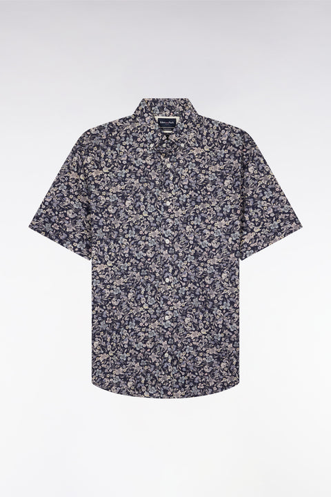 Chemise à manches courtes en popeline de coton Pima gris foncé micromotif floral coupe droite - Image 2