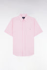 Chemise à manches courtes en coton texturé rose coupe droite