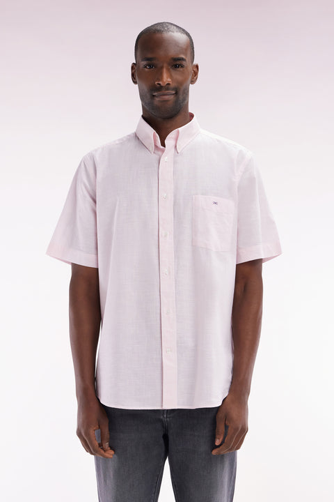 Chemise à manches courtes en coton rose coupe droite - Image 1
