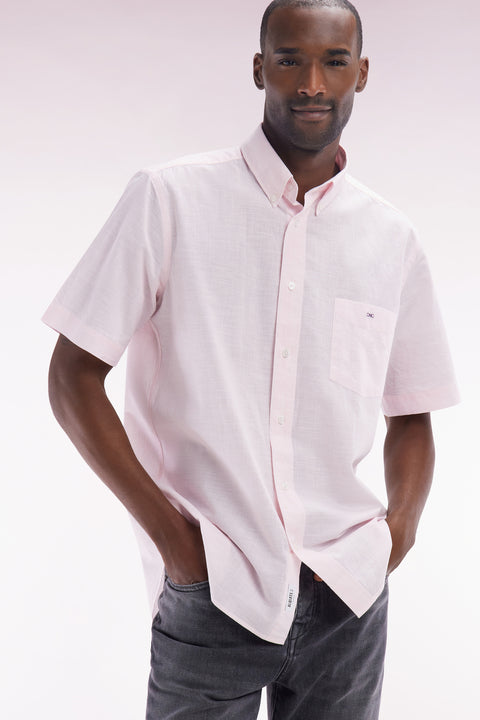 Chemise à manches courtes en coton rose coupe droite - Image 3