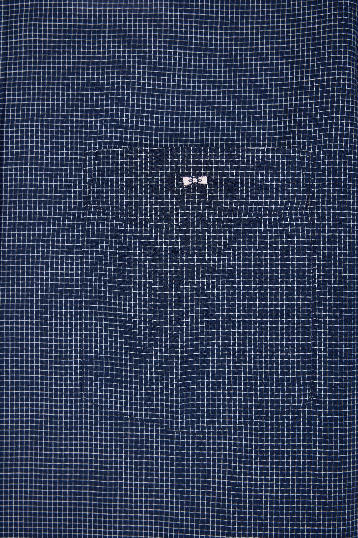 Straight short-sleeved indigo cotton shirt in microplaid print