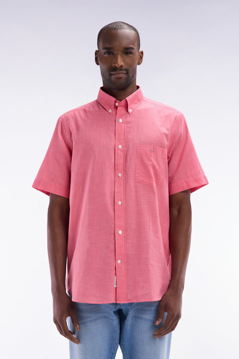 Chemise à manches courtes à microcarreaux en coton rose coupe droite - Image 1