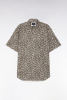 Straight-fit short-sleeved khaki cotton shirt with palm tree microprint