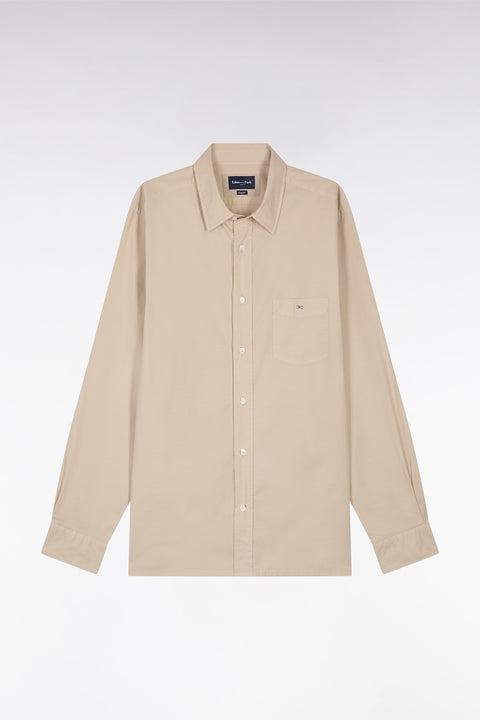 Straight-fit unisex shirt in beige stretch cotton and lyocell - Image 2