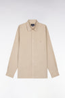 Straight-fit unisex shirt in beige stretch cotton and lyocell