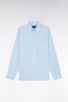 Straight-fit unisex shirt in sky blue stretch cotton and lyocell