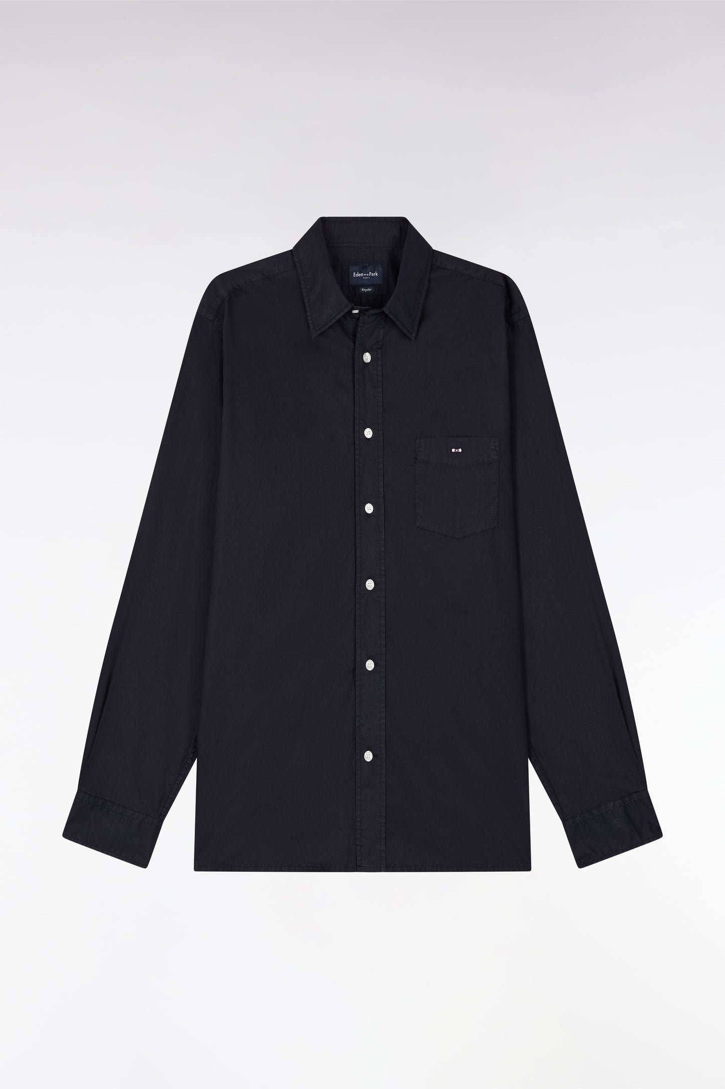Straight-fit unisex shirt in navy stretch cotton and lyocell