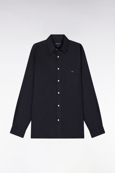 Straight-fit unisex shirt in navy stretch cotton and lyocell - Image 2