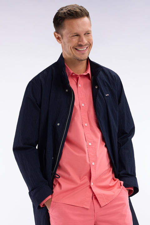 Straight-fit unisex shirt in salmon pink stretch cotton and lyocell - Image 3