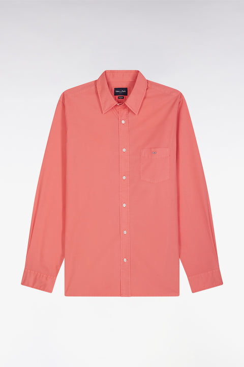 Straight-fit unisex shirt in salmon pink stretch cotton and lyocell - Image 2