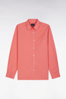 Straight-fit unisex shirt in salmon pink stretch cotton and lyocell