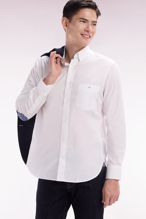 Chemise en coton blanc coudière coupe droite - Image 3
