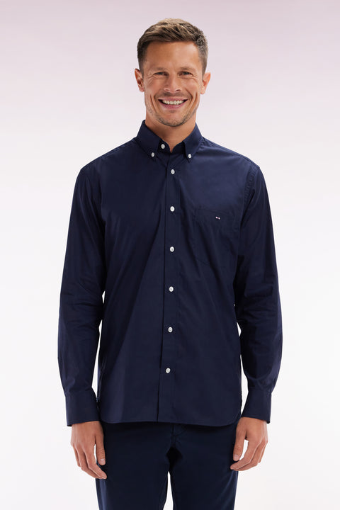 Chemise en coton marine coudière coupe droite - Image 1