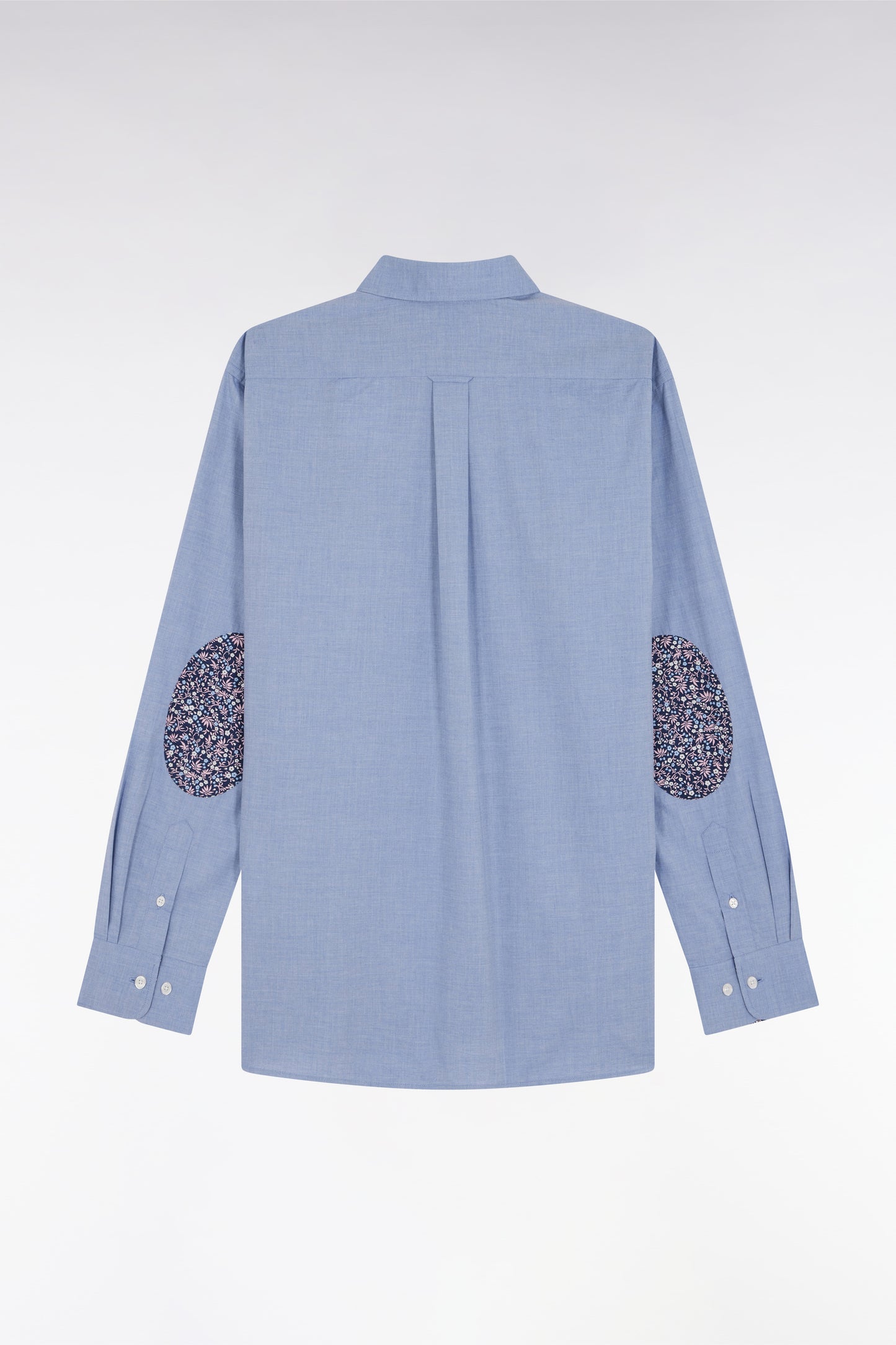 Chemise en coton bleu ciel coudière coupe droite