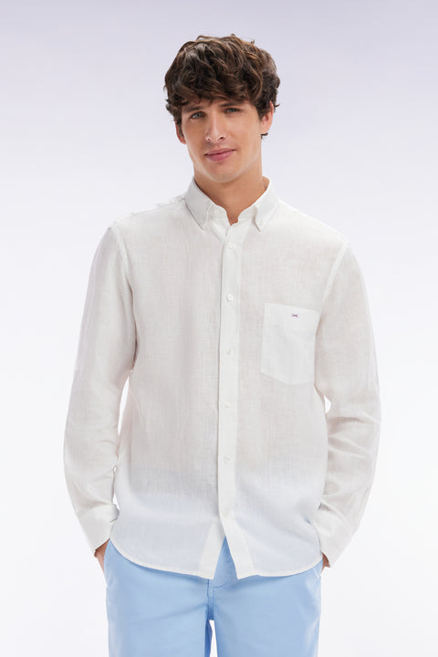 Straight-fit white linen shirt - Image 3