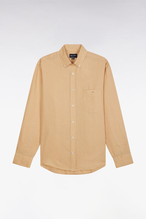 Straight-fit camel linen shirt - Image 2