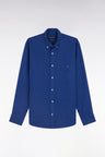 Straight-fit dark blue linen shirt