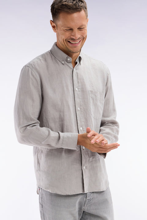 Straight-fit grey linen shirt - Image 2