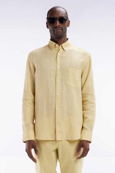 Straight-fit ivory linen shirt - Image 1