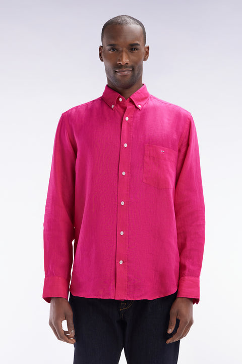 Straight-fit fuchsia linen shirt - Image 1