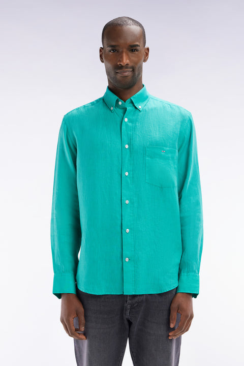 Straight-fit green linen shirt - Image 1