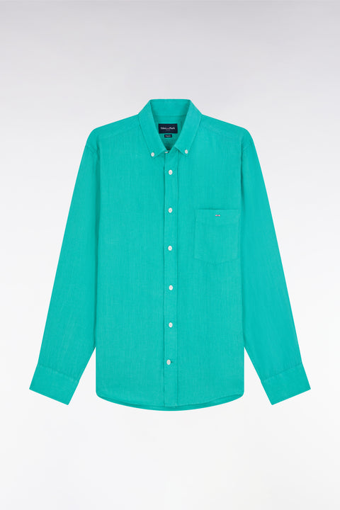 Straight-fit green linen shirt - Image 2