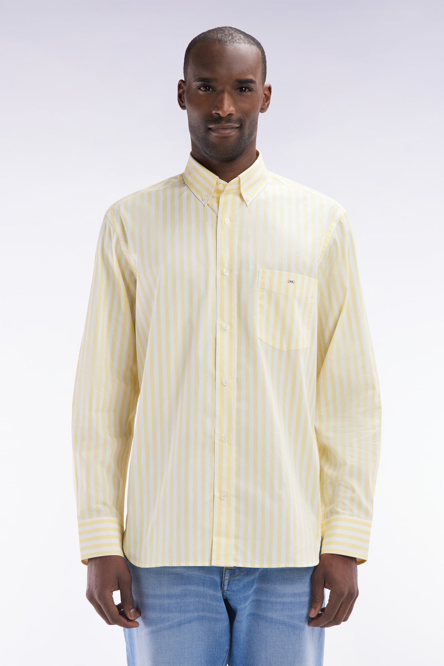 Straight-fit striped ivory cotton shirt