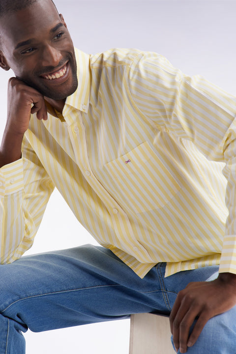 Chemise à rayures bâtons en coton ivoire coupe droite - Image 3