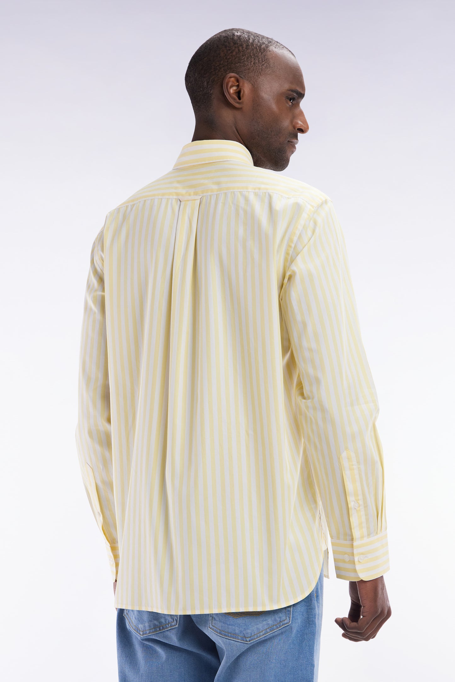 Straight-fit striped ivory cotton shirt