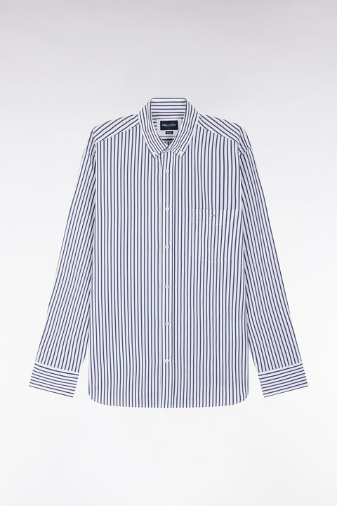 Straight-fit striped blue cotton shirt - Image 2