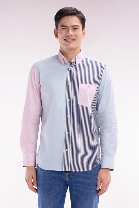 Chemise à rayures bâtons en coton tricolore coupe droite - Image 1