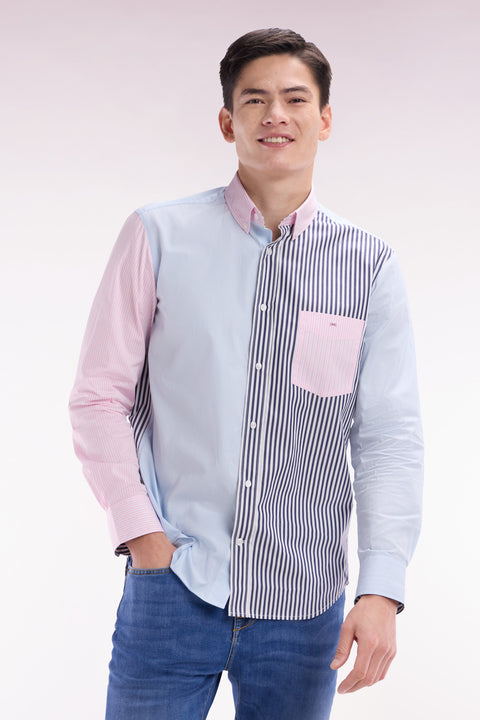 Chemise à rayures bâtons en coton tricolore coupe droite - Image 2