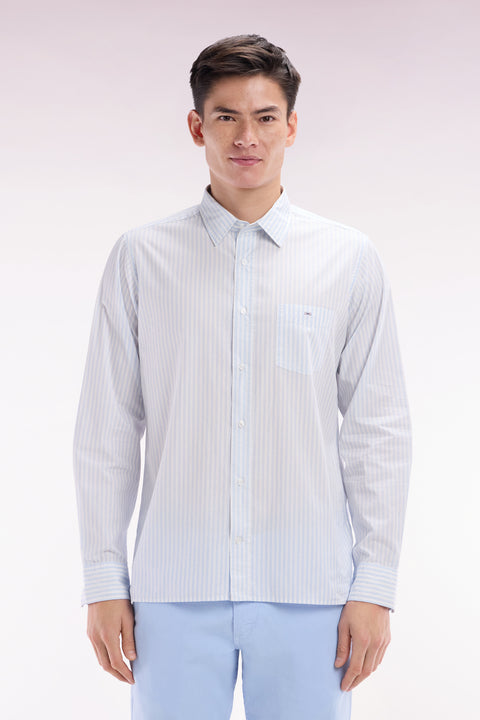 Chemise en coton à rayures ciel coupe droite - Image 1